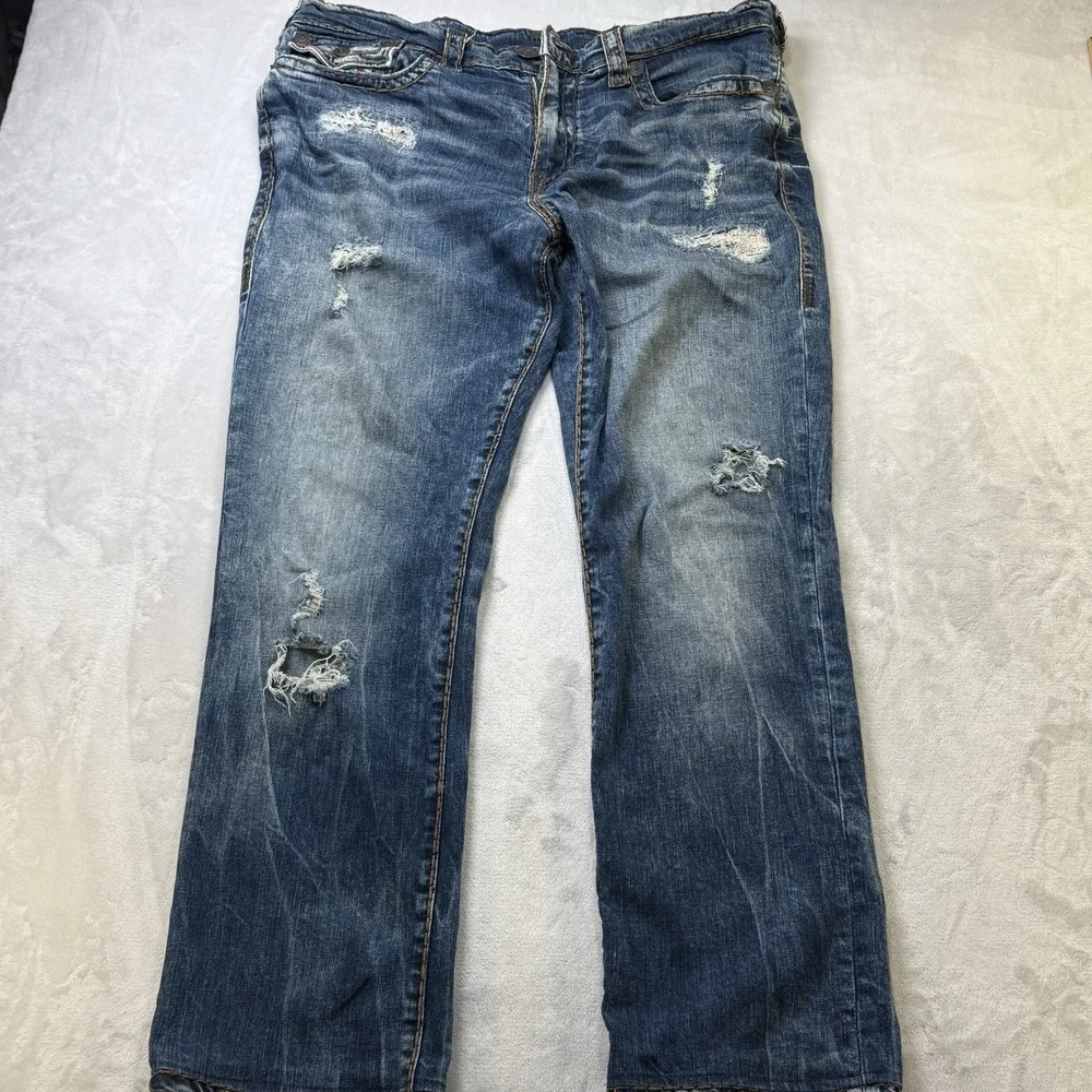 True Religion Ricky Relaxed Straight Jeans‎ Mens 38 Distressed Flap Pocket